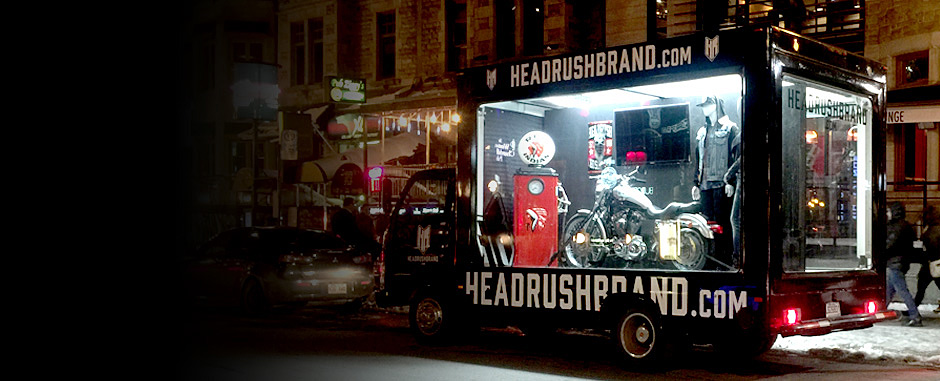 Glass Showcase truck with Headrush dispaly in Montreal.